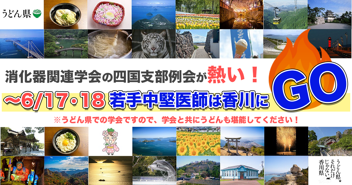 いま、消化器関連学会の四国支部例会が熱い！　<br>～6/17・18 若手中堅医師は香川にGO　<br>※うどん県での学会ですので、学会と共にうどんも堪能してください！！