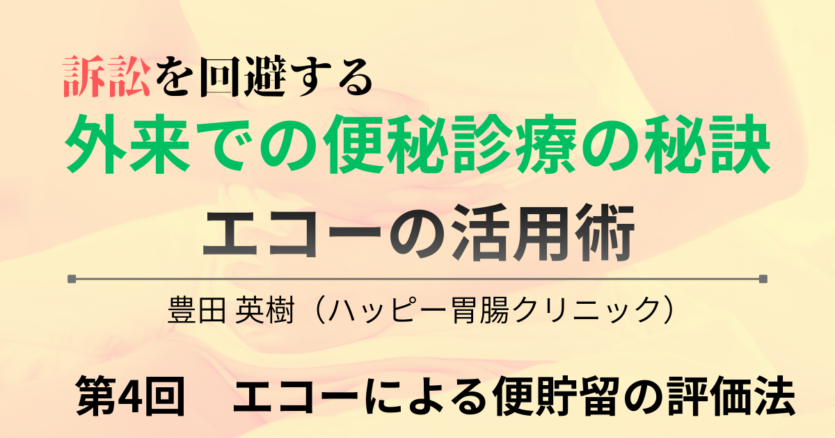 訴訟を回避する外来での便秘診療の秘訣：エコーの活用術　豊田英樹（ハッピー胃腸クリニック）